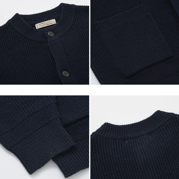 Wool Heavy Wool Round Cardigan - Navy