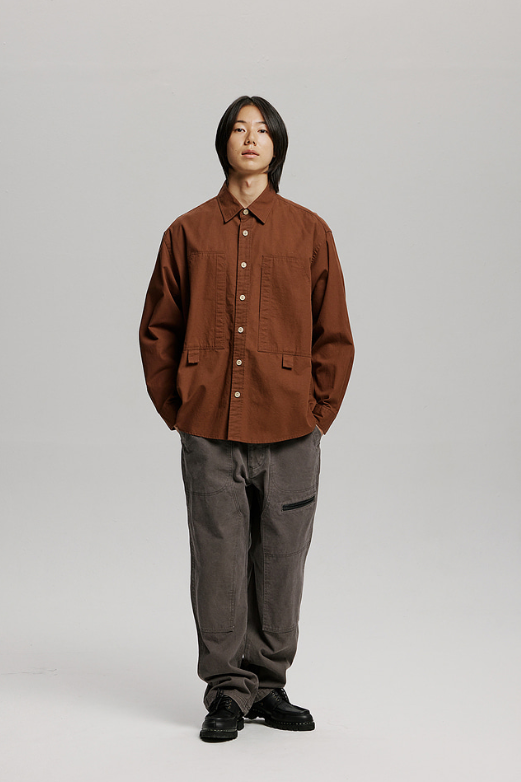 Cotton Pocket Loop Shirt - Brown