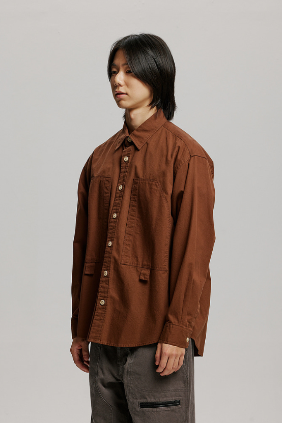 Cotton Pocket Loop Shirt - Brown