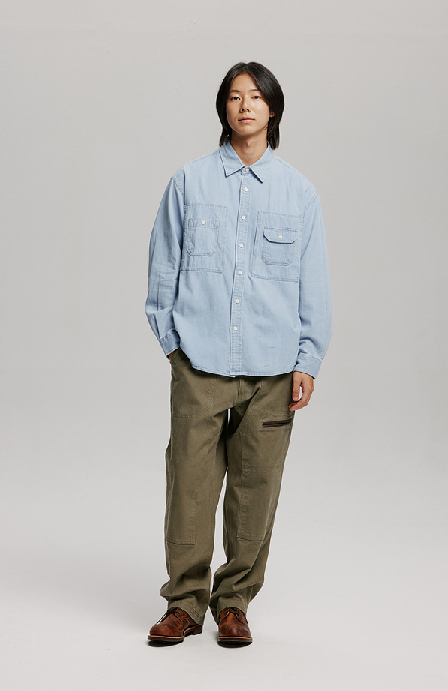 Bleach Denim Utility Shirt - Light Blue