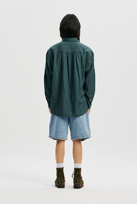 Cigarette Pocket Linen Rayon Shirt - Teal