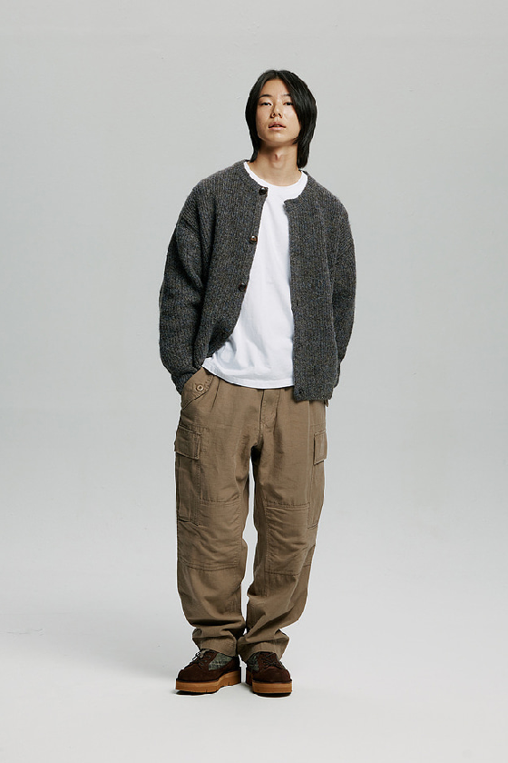 Brushed Wool Round Cardigan - Brown
