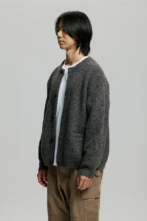Brushed Wool Round Cardigan - Brown