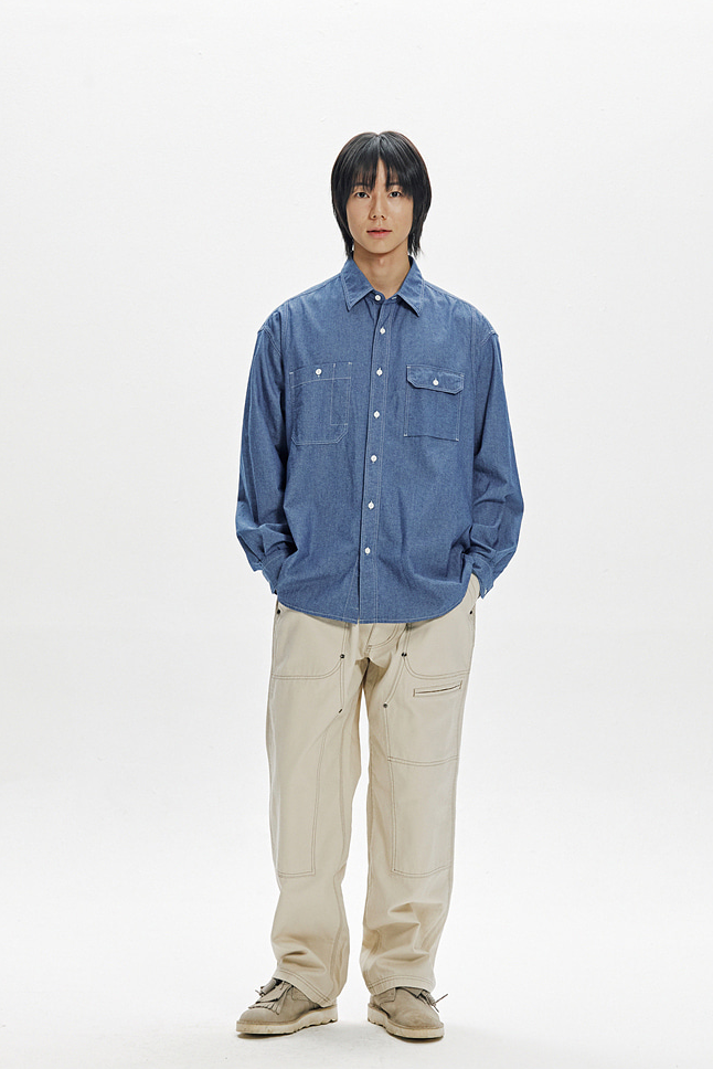 1920s Chambray Work Shirt - Blue