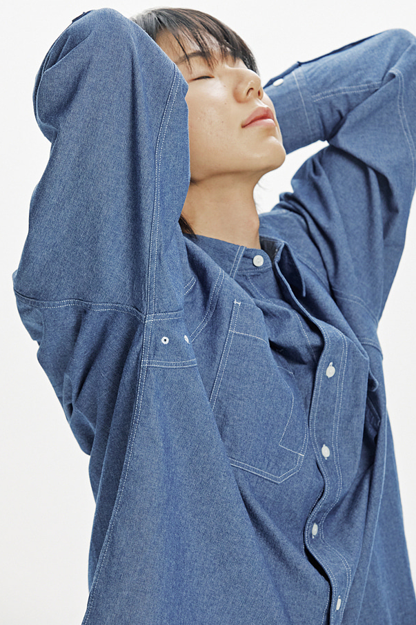 1920s Chambray Work Shirt - Blue
