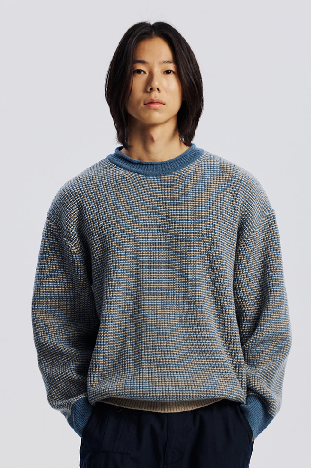 Rollneck Ringer Knit - Blue