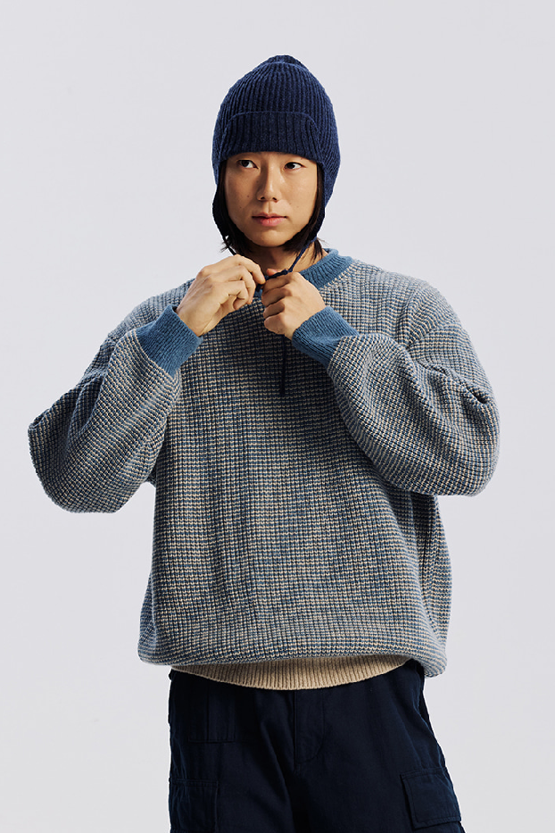 Rollneck Ringer Knit - Blue