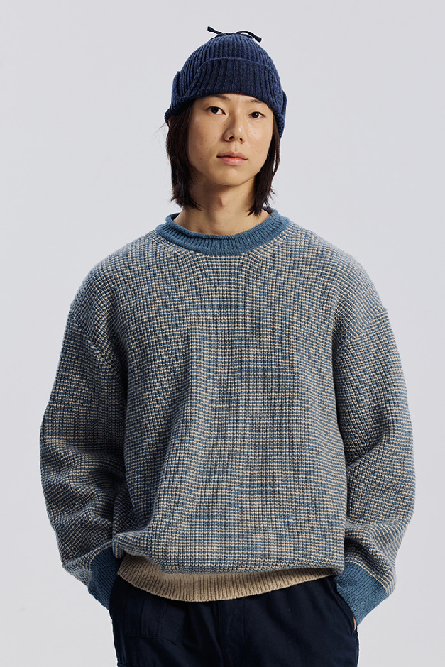 Rollneck Ringer Knit - Blue