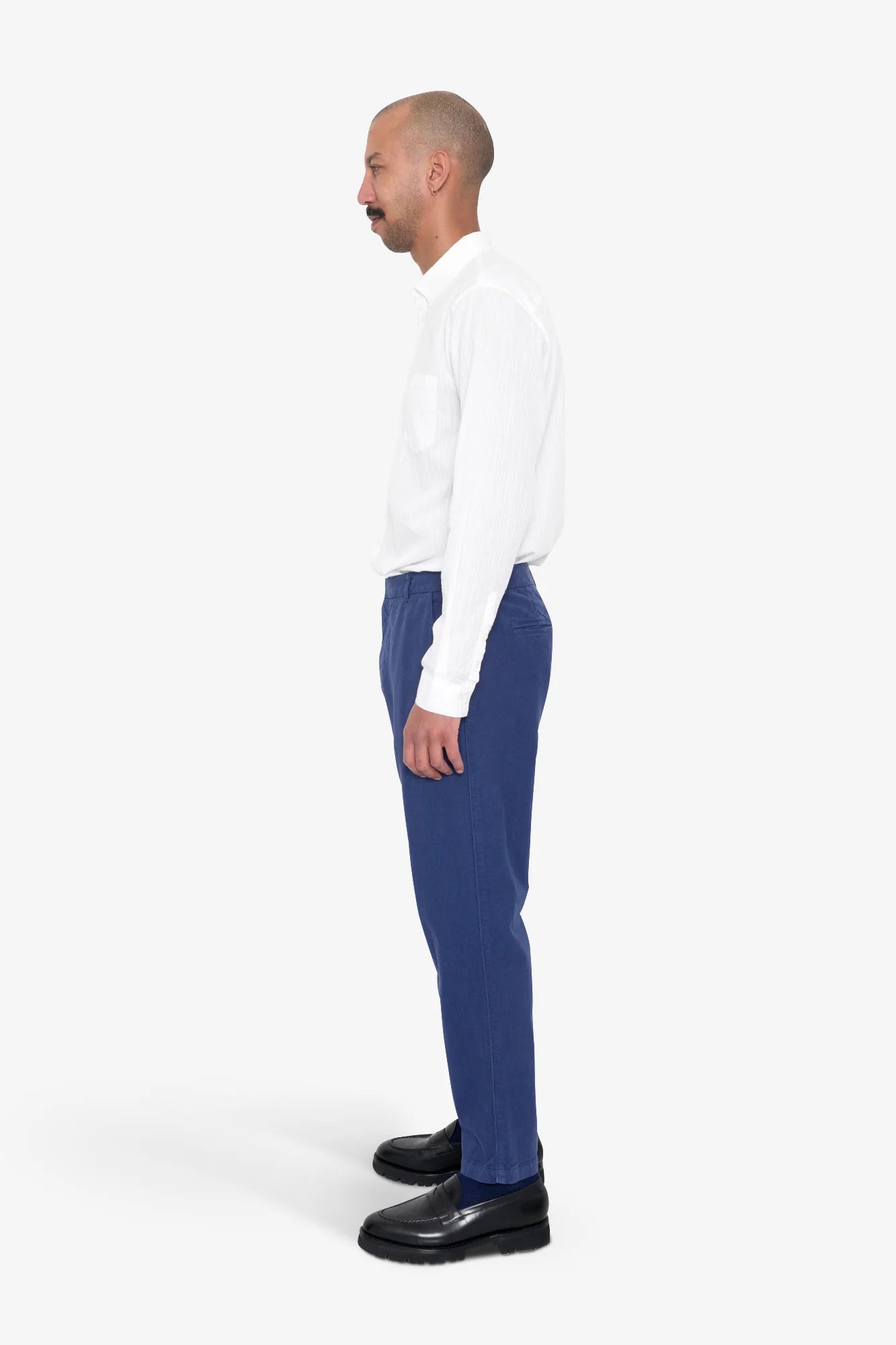 Fixed Waistband Cotton Linen Trousers - Deep Blue