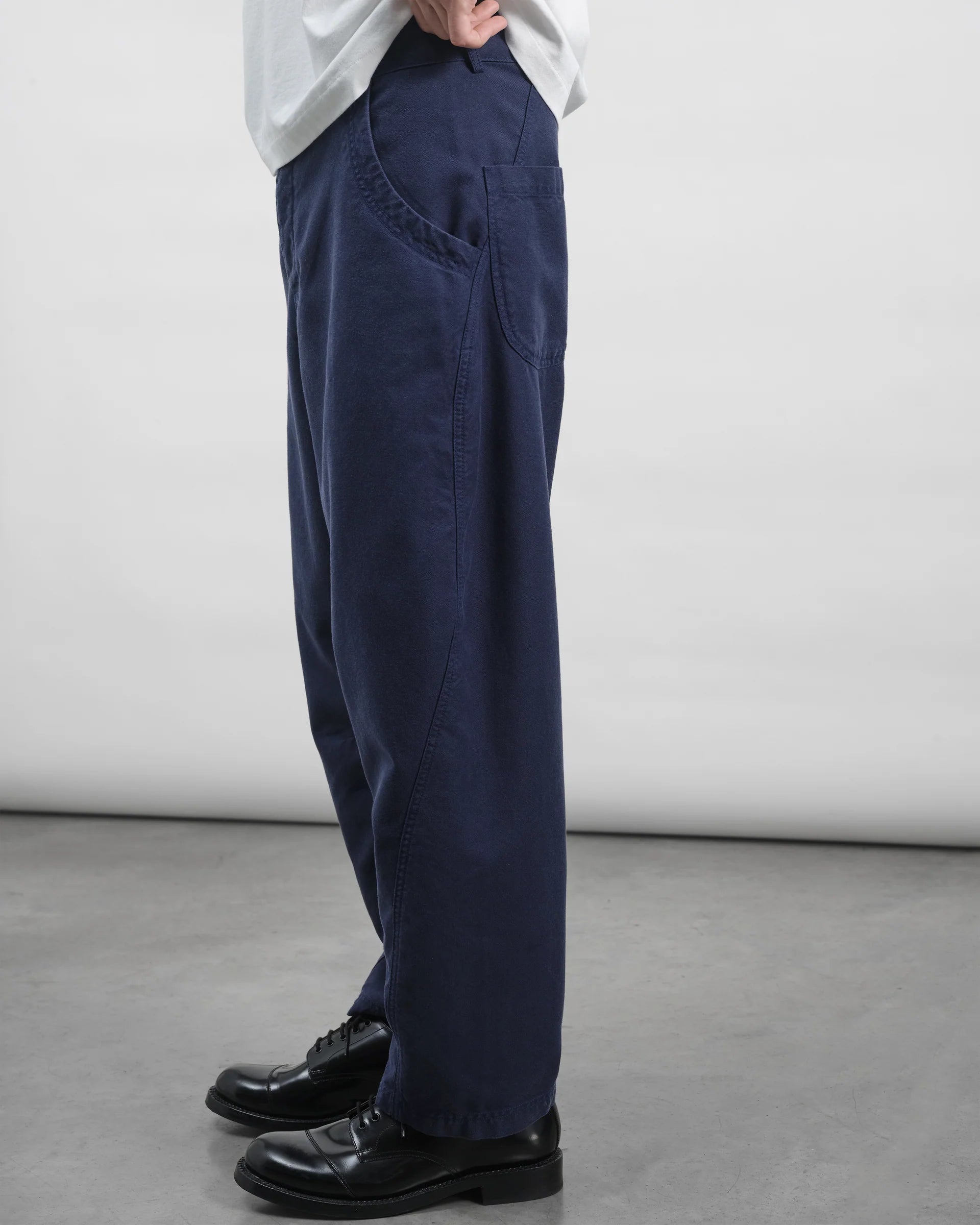 Twisted Seam Trouser - Navy Tencel Micro Canvas