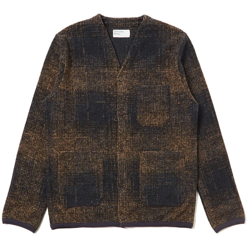 Cardigan - Navy/Sand Agu Check Fleece