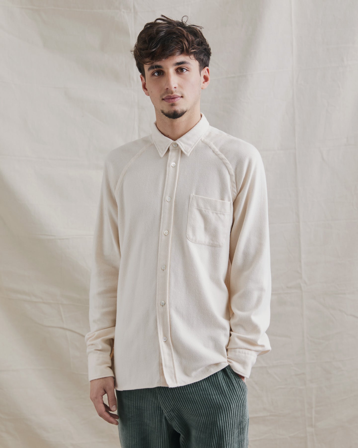 Mirra Raglan Sleeve Shirt - Ecru Herringbone