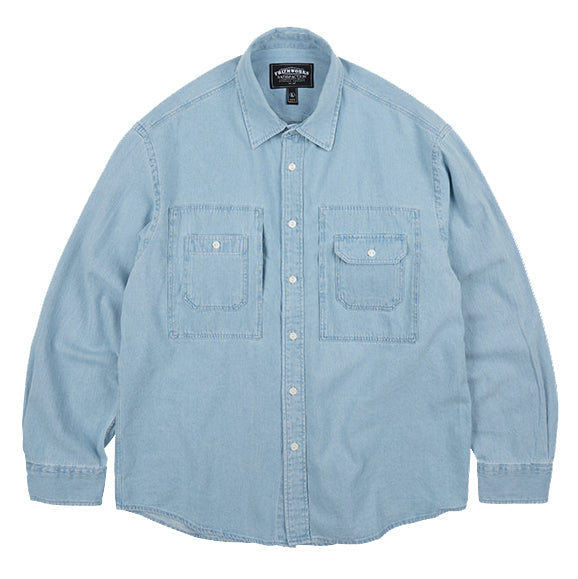 Bleach Denim Utility Shirt - Light Blue