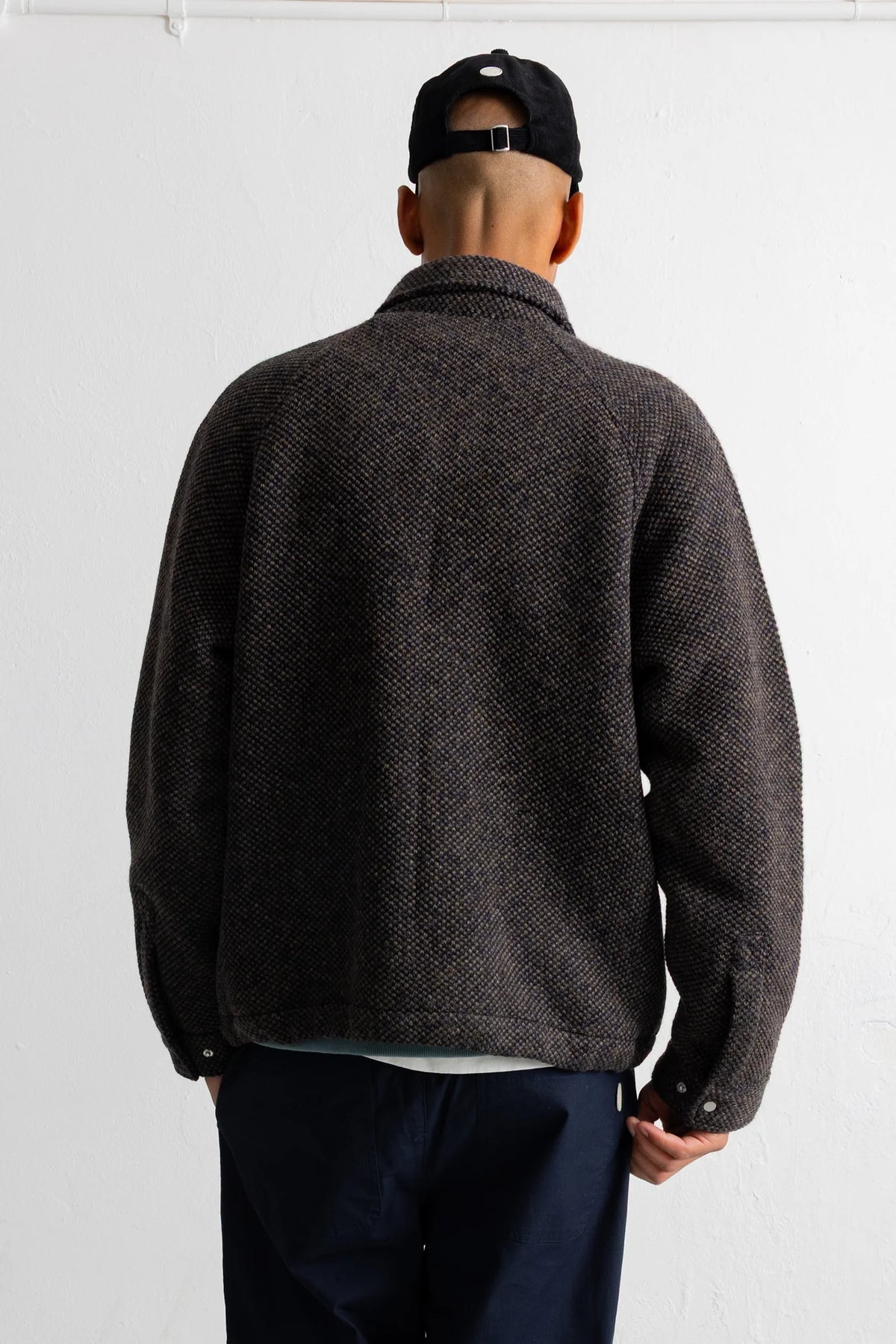 Cropped Winter Coat - Navy Brown Texture