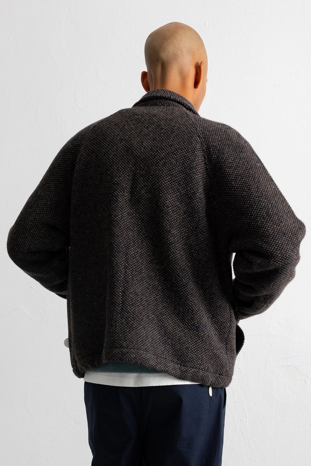 Cropped Winter Coat - Navy Brown Texture