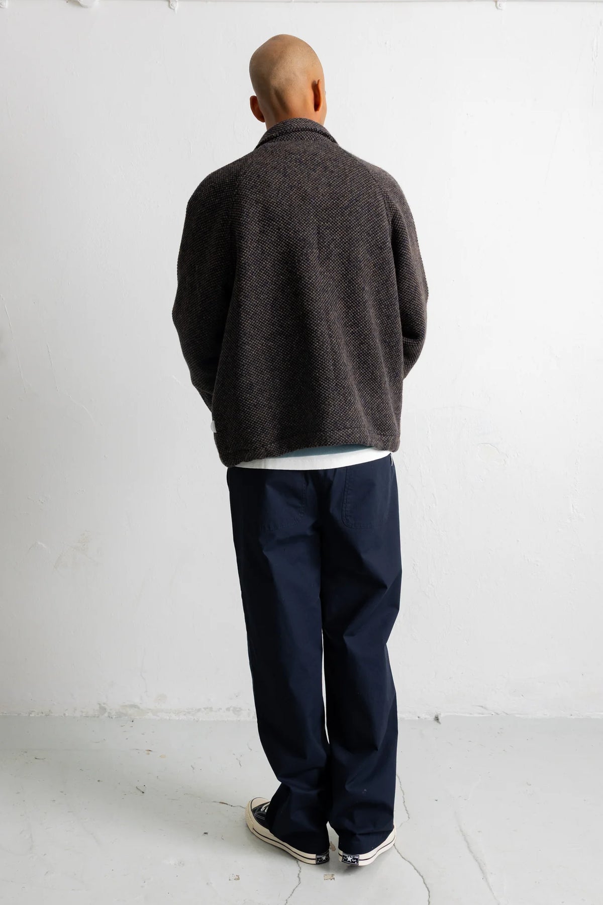 Cropped Winter Coat - Navy Brown Texture