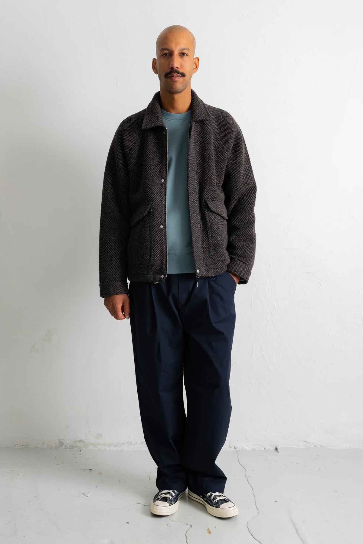 Cropped Winter Coat - Navy Brown Texture
