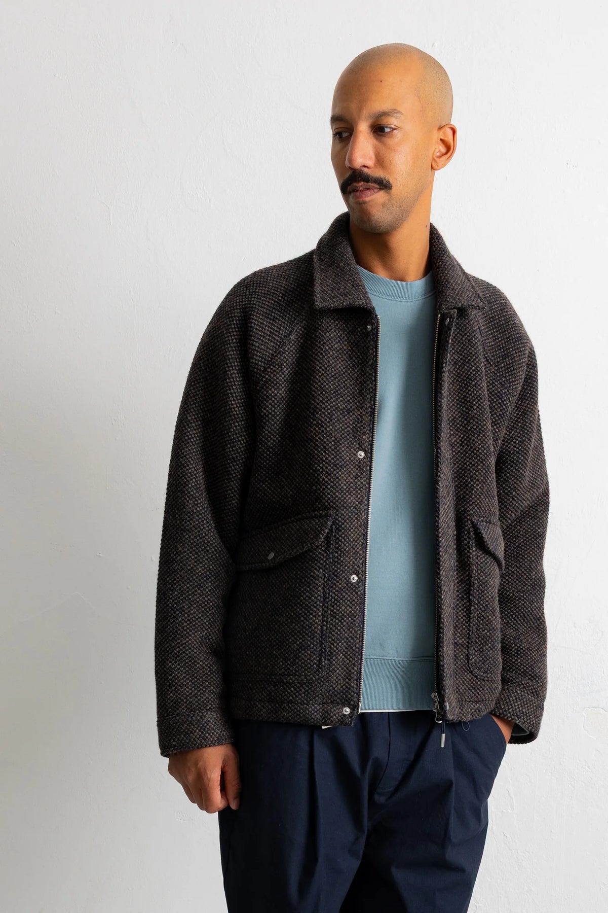 Cropped Winter Coat - Navy Brown Texture