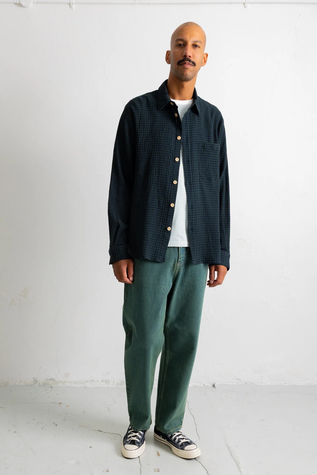 Easy Fit Shirt - Navy Crinkle Check