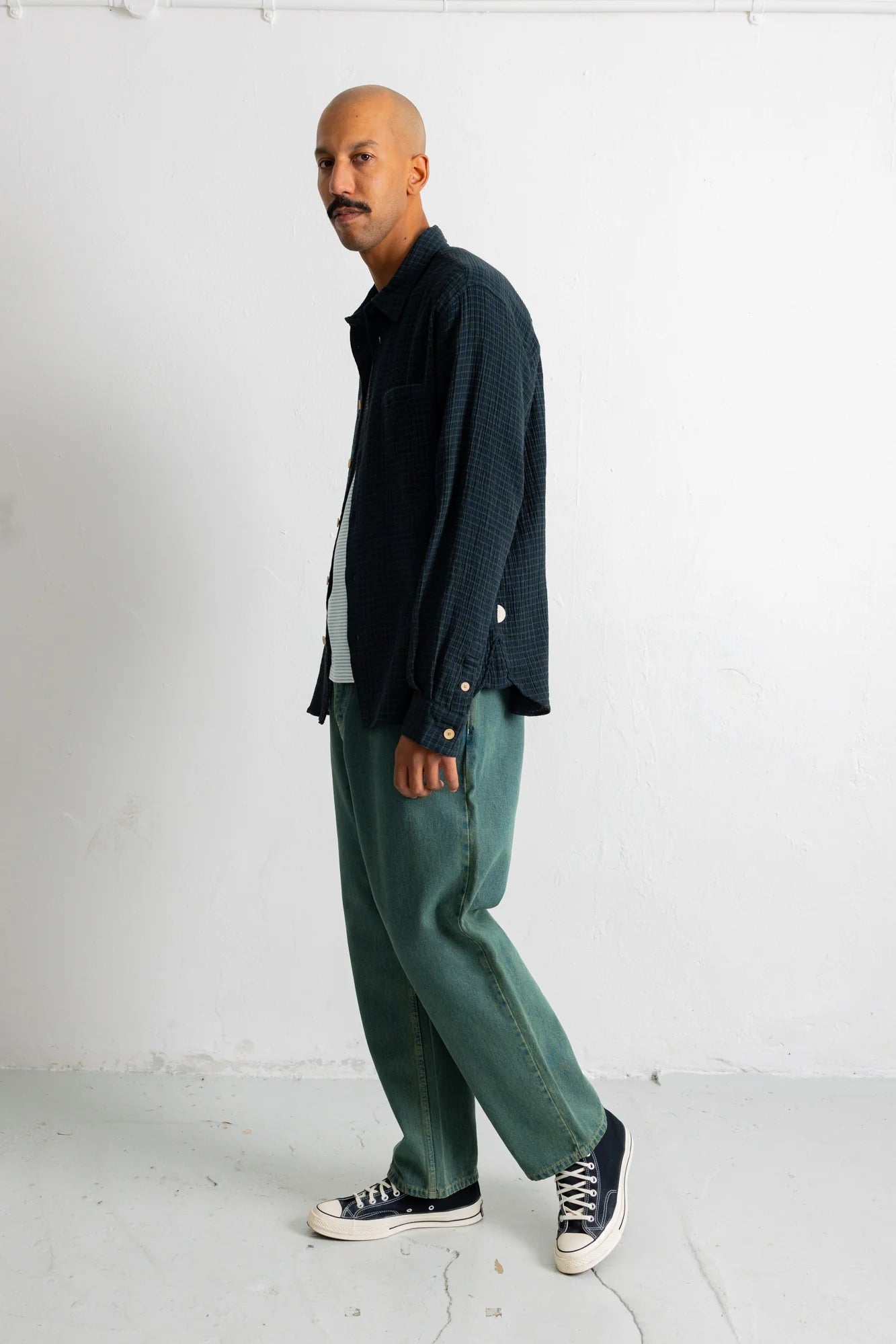 Easy Fit Shirt - Navy Crinkle Check