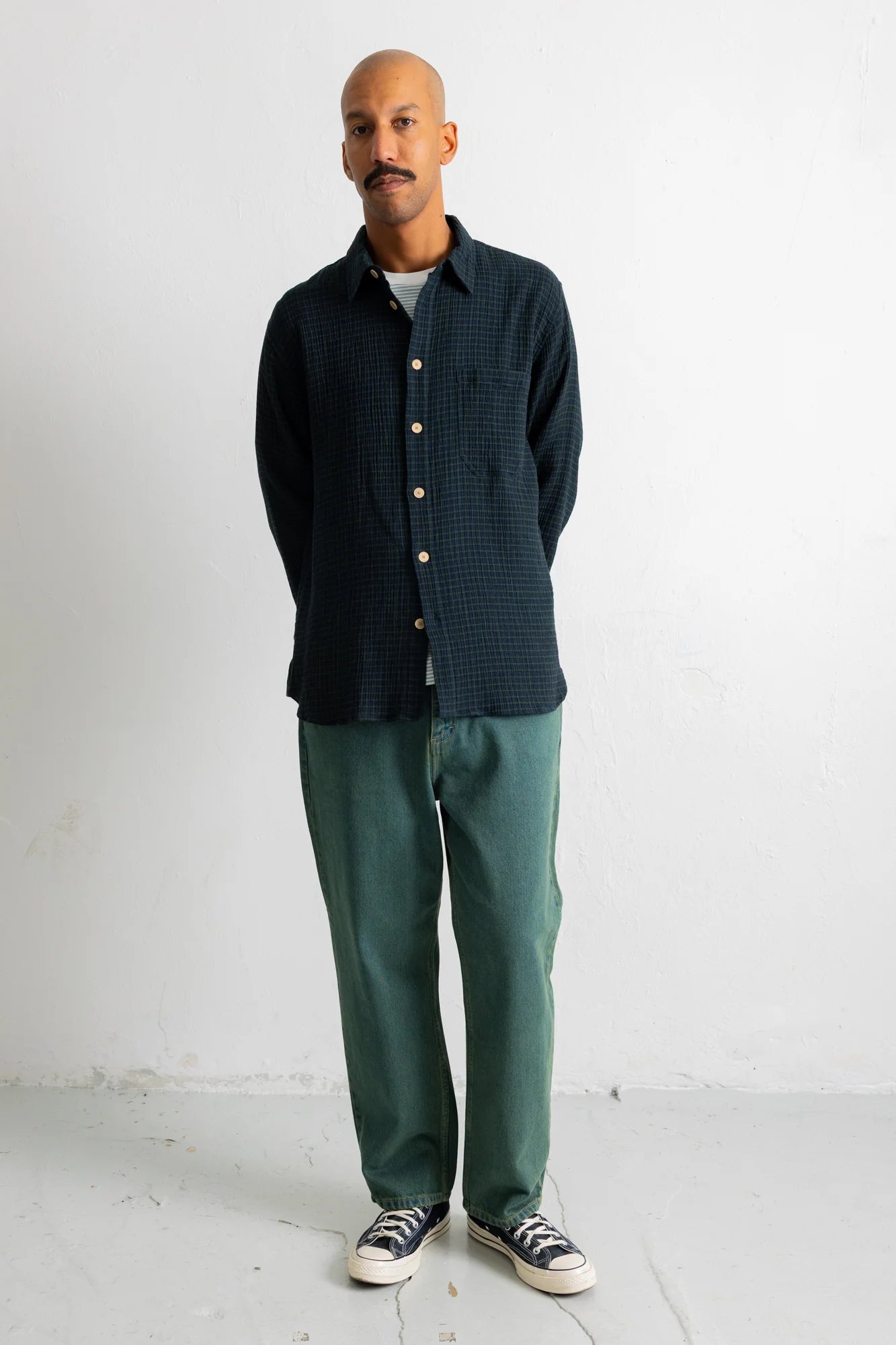Easy Fit Shirt - Navy Crinkle Check