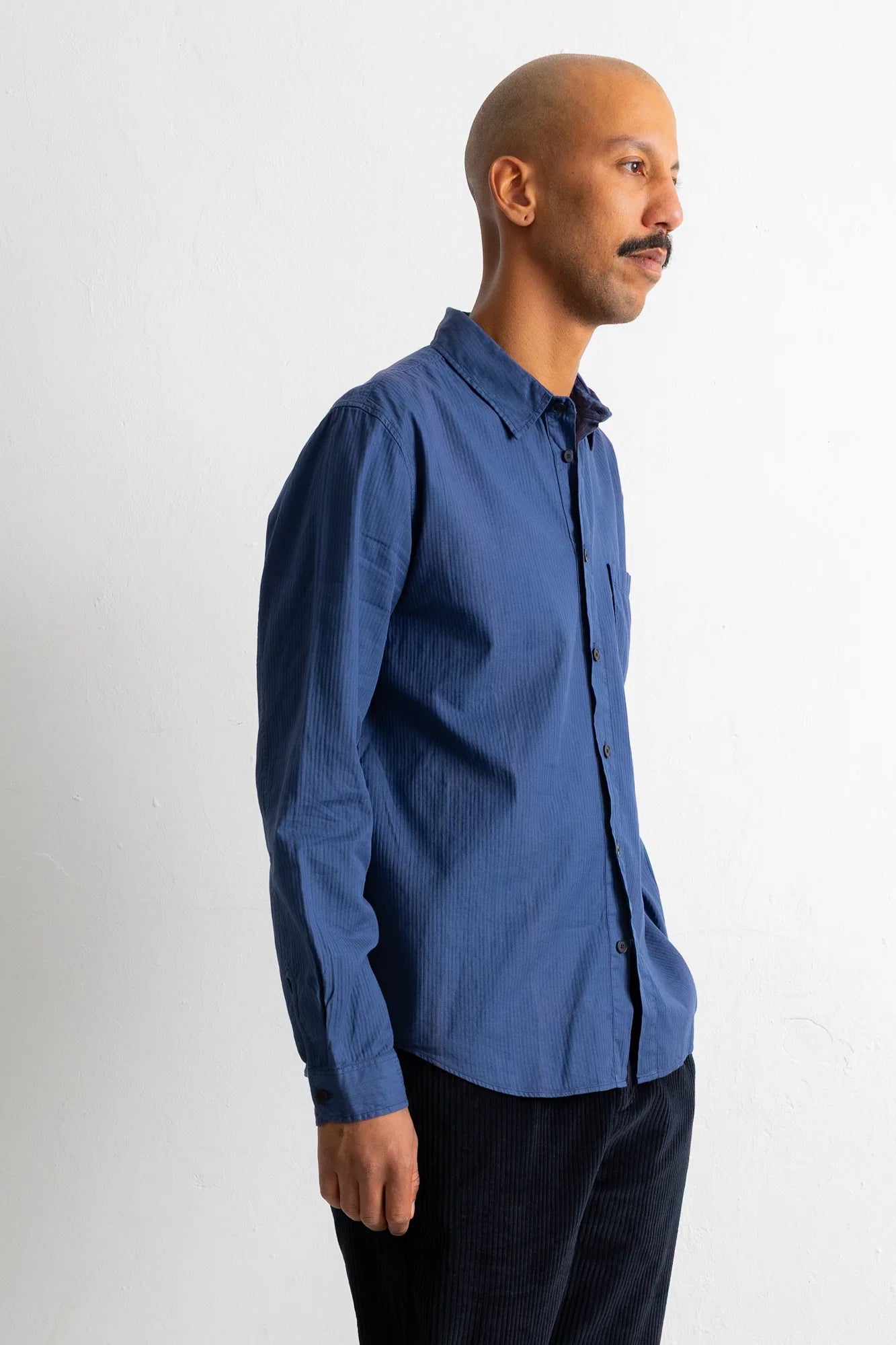 Herringbone Curve Shirt - Soft Navy
