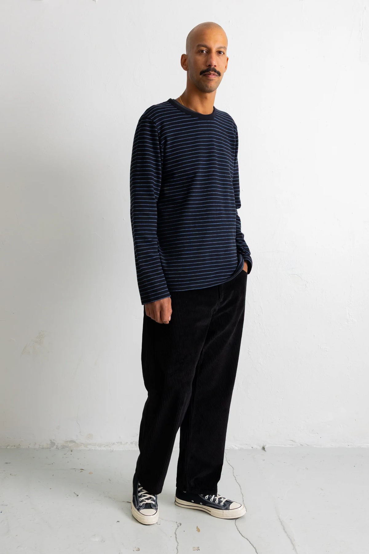 Textured Stripe T-Shirt - Black/Soft Blue