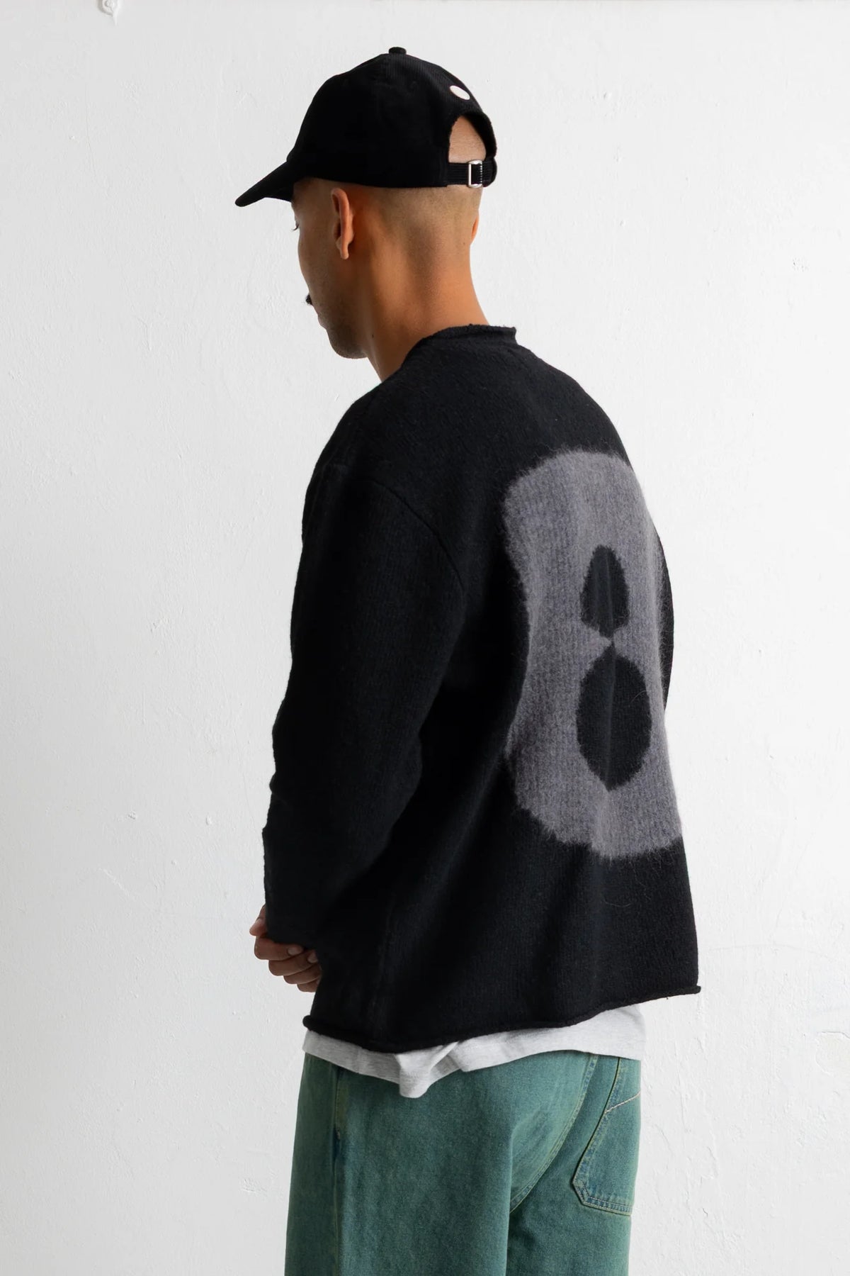 Slouch Crew - Black Charcoal Cast Intarsia