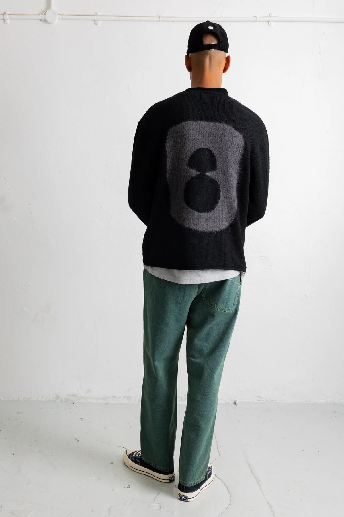 Slouch Crew - Black Charcoal Cast Intarsia