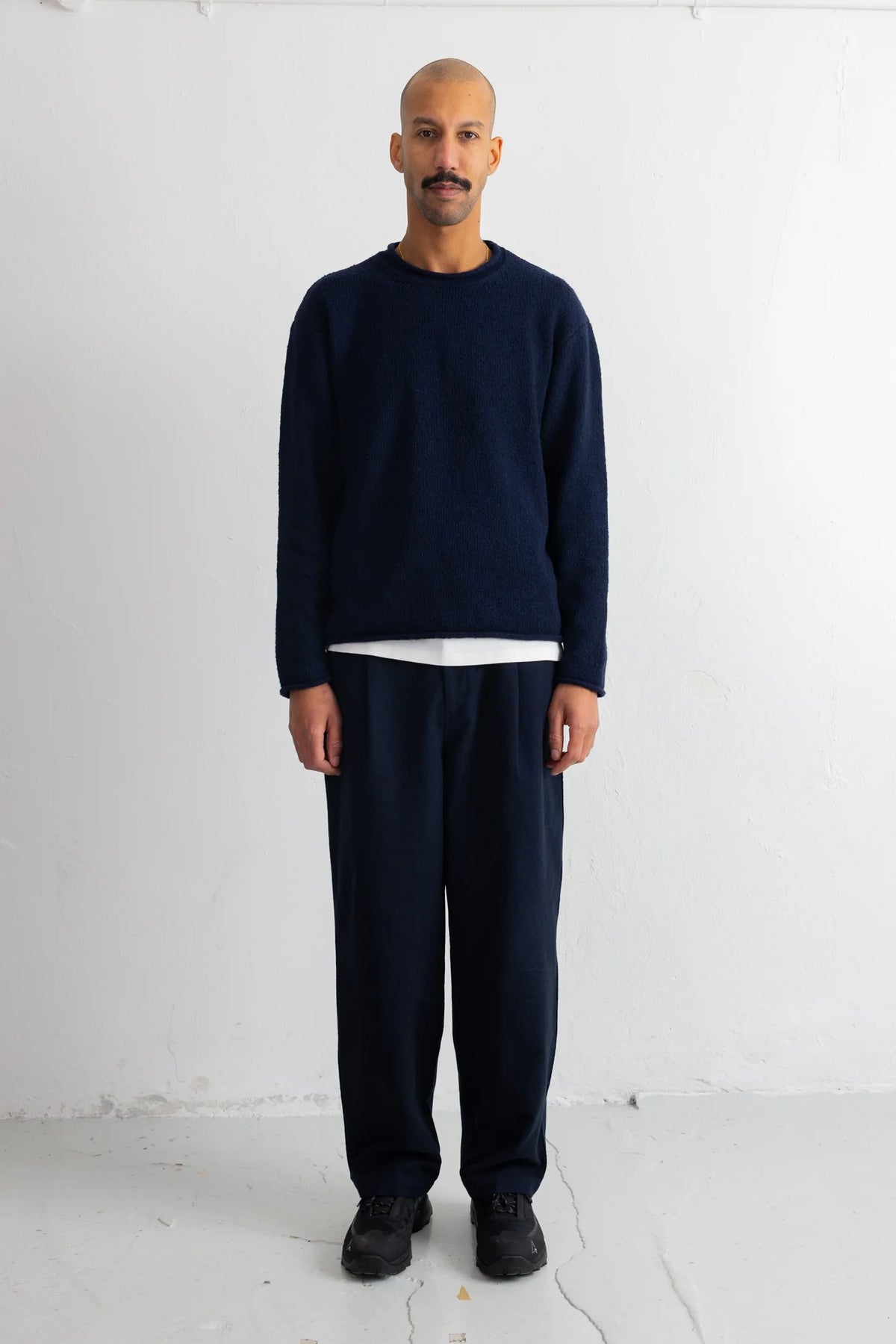 Slouch Crew - Navy Olive Cast Intarsia