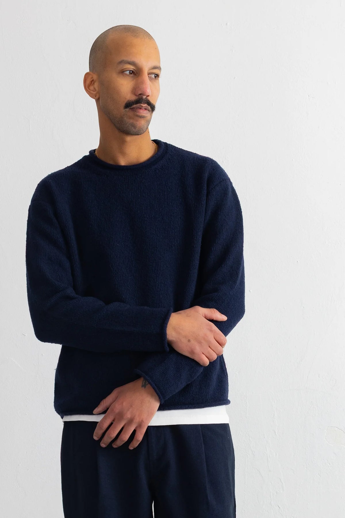 Slouch Crew - Navy Olive Cast Intarsia