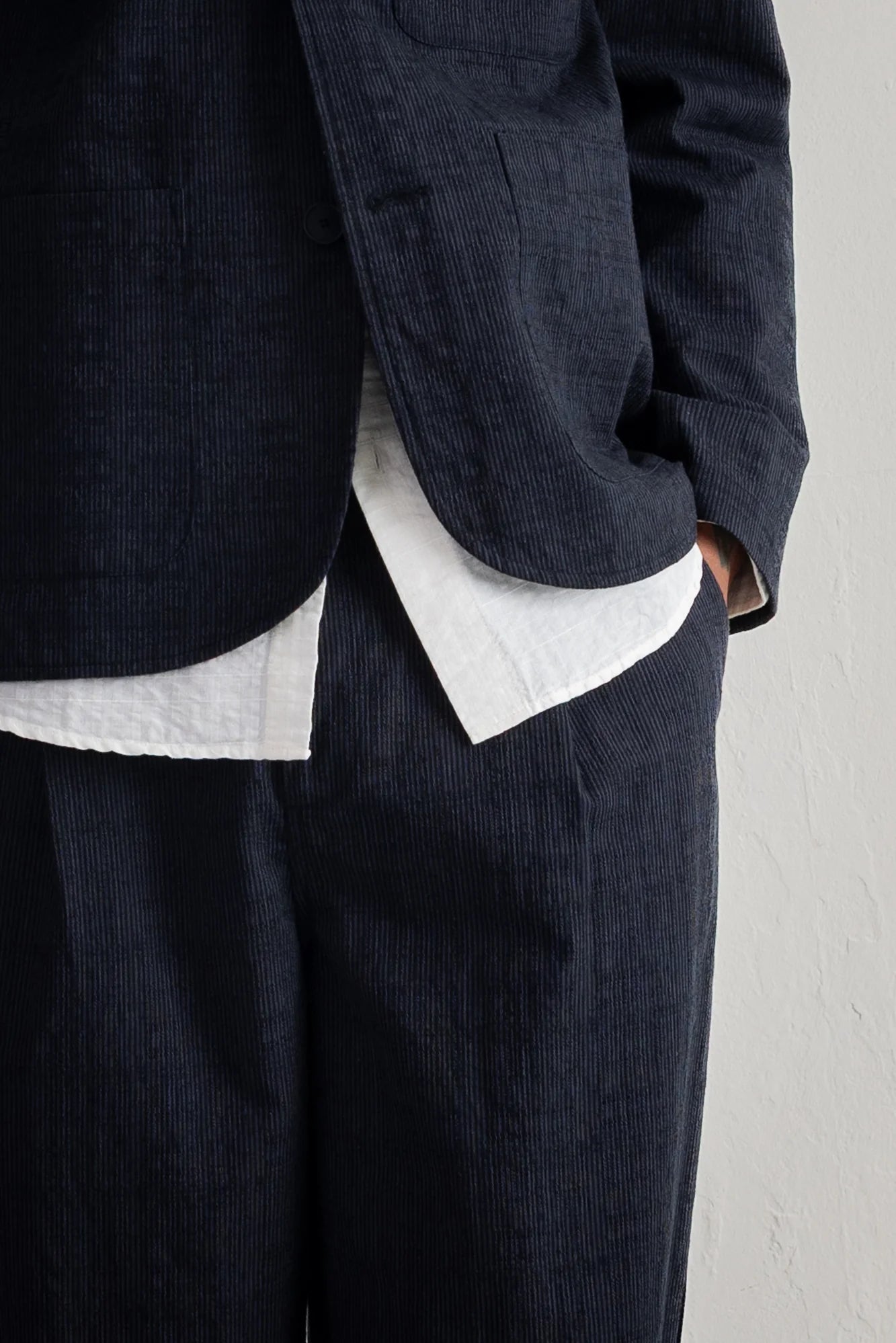Wide Fit Trouser - Black Charcoal Stripe