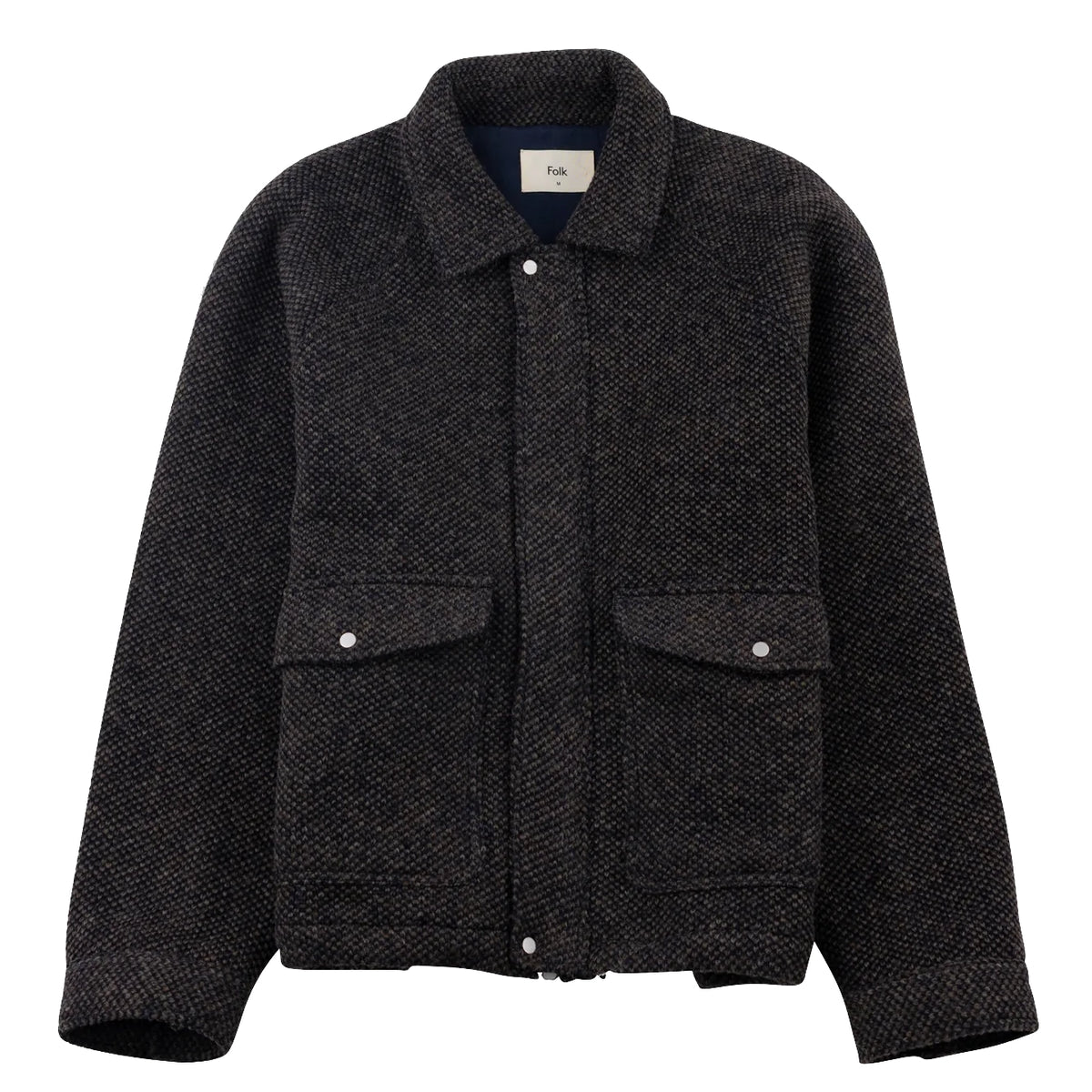 Cropped Winter Coat - Navy Brown Texture