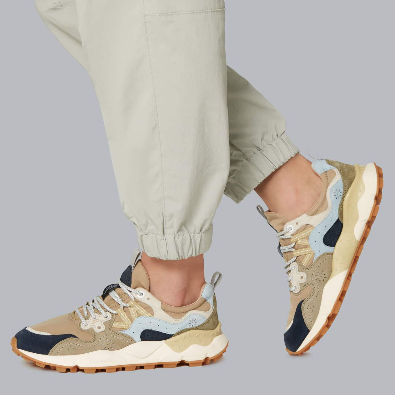 Yamano 3 Man Trainers - Navy/Brown/Army Green