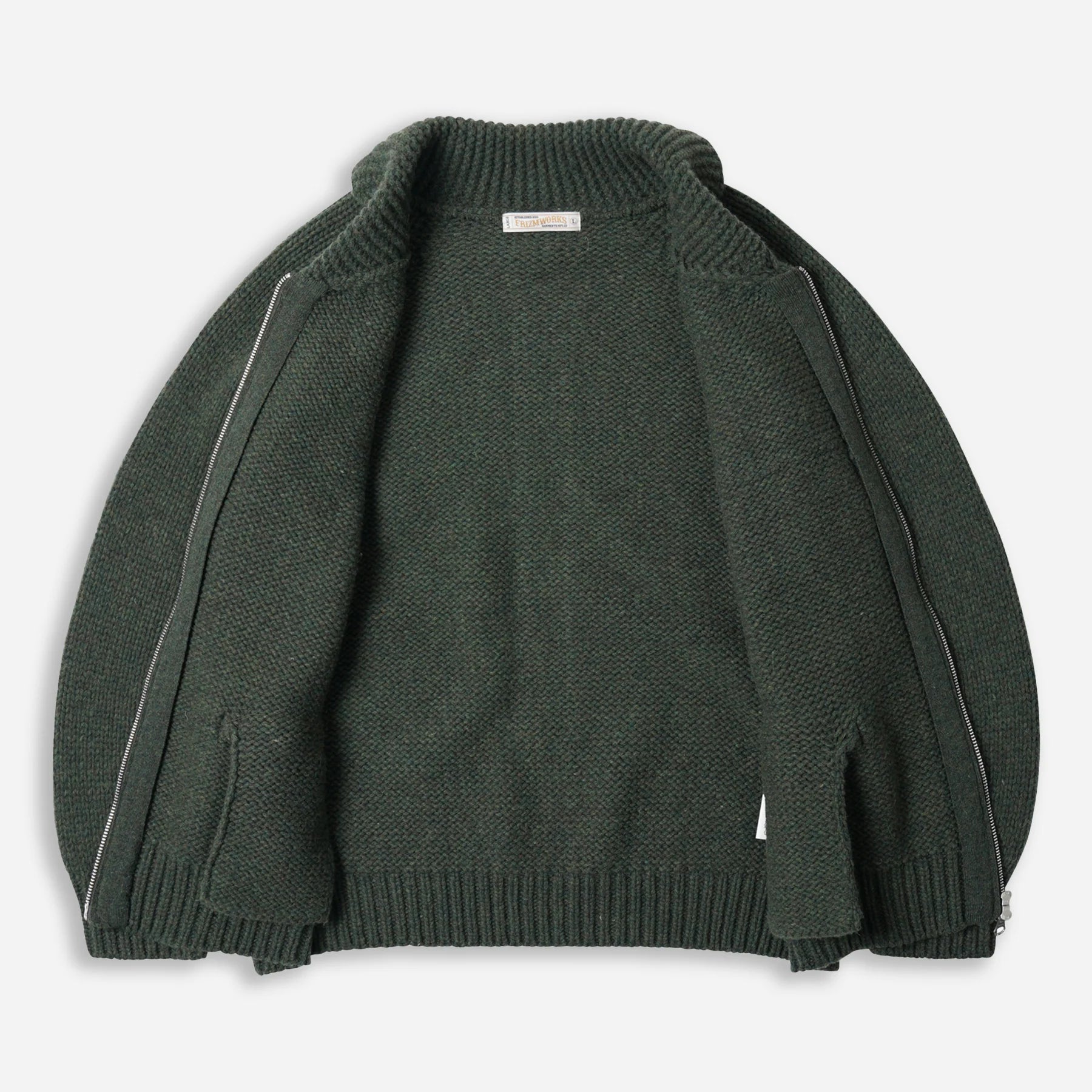 Wool Heavy Cowichan Zipup Cardigan - Forest Green