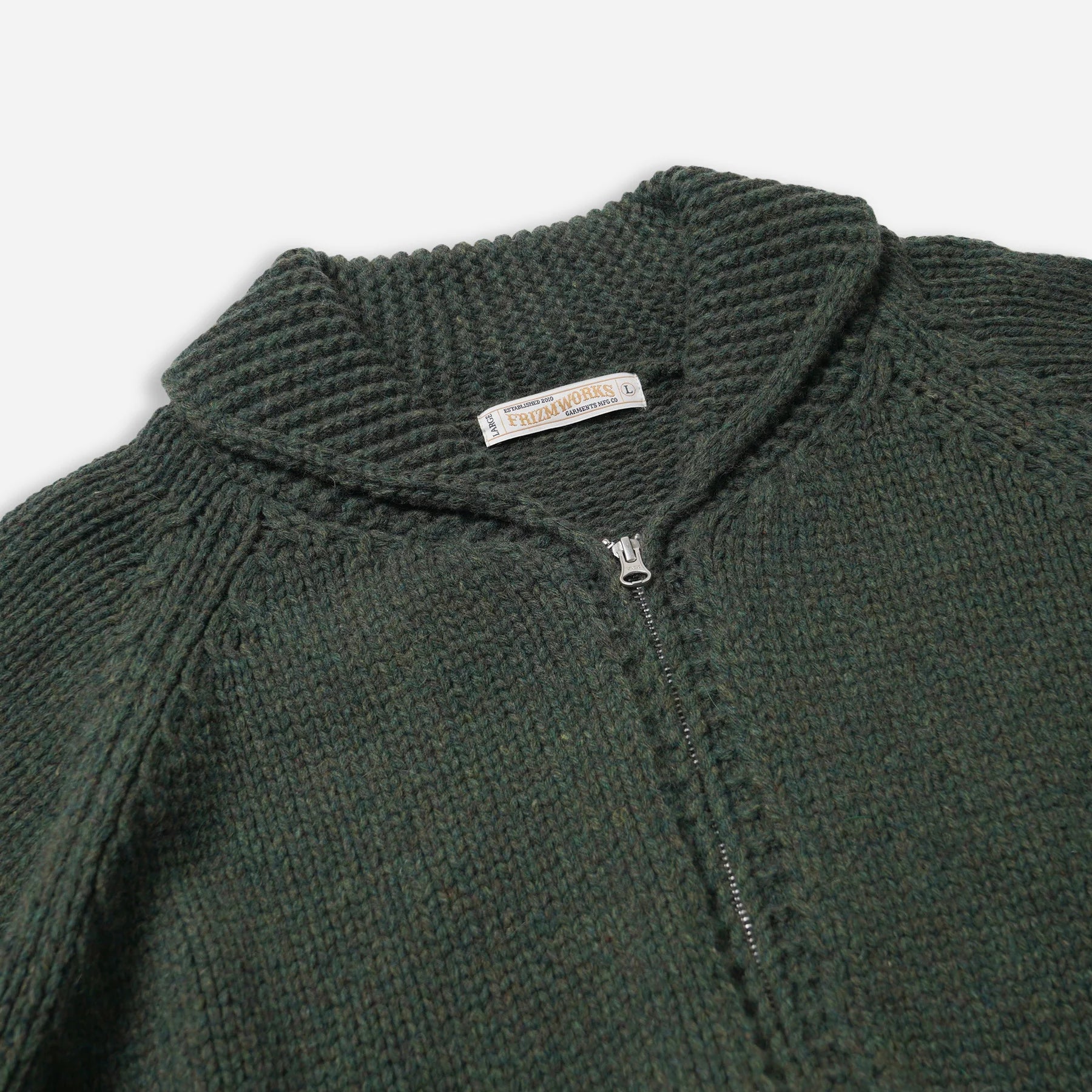 Wool Heavy Cowichan Zipup Cardigan - Forest Green