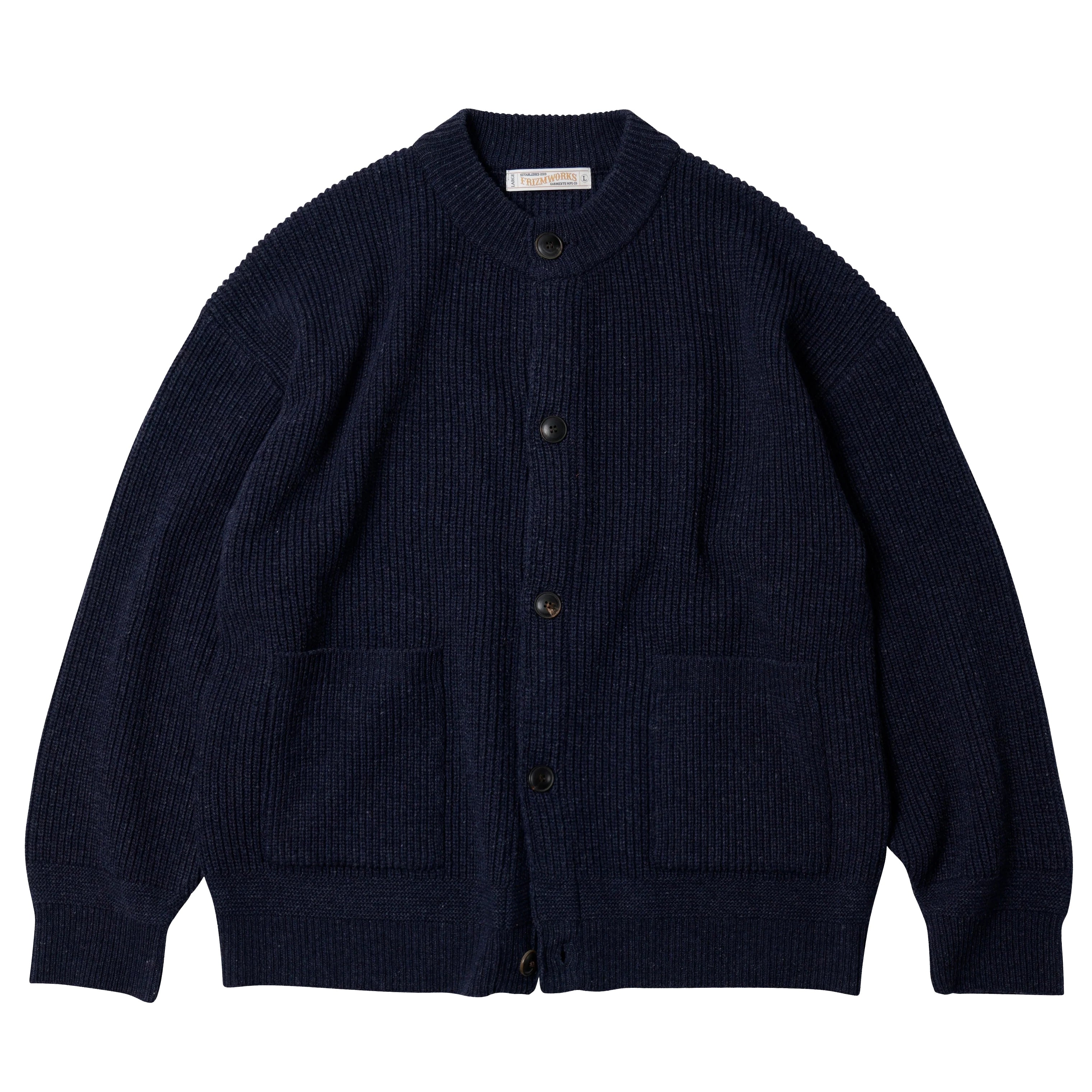 Wool Heavy Wool Round Cardigan - Navy