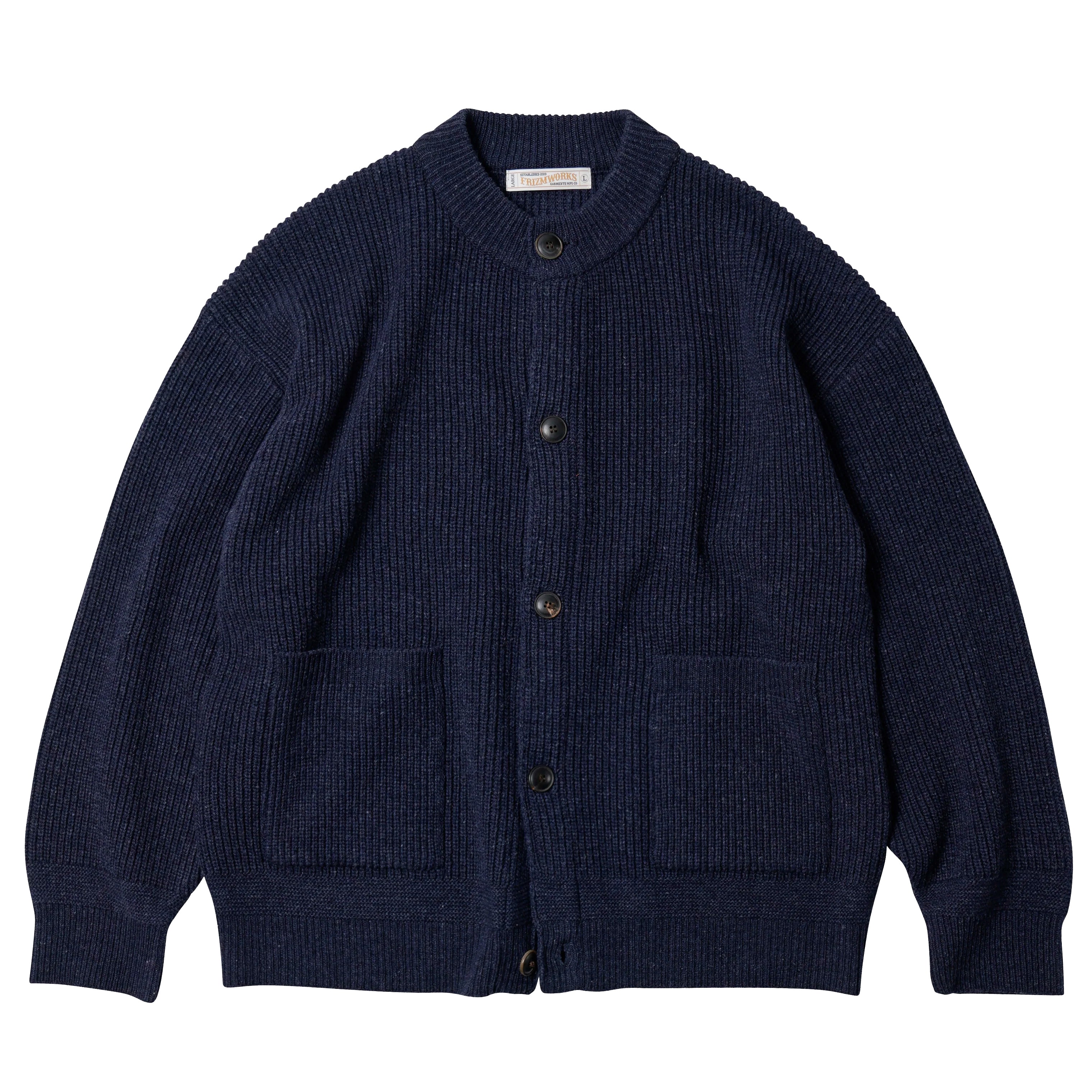 Heavy Wool Round Cardigan - Indigo