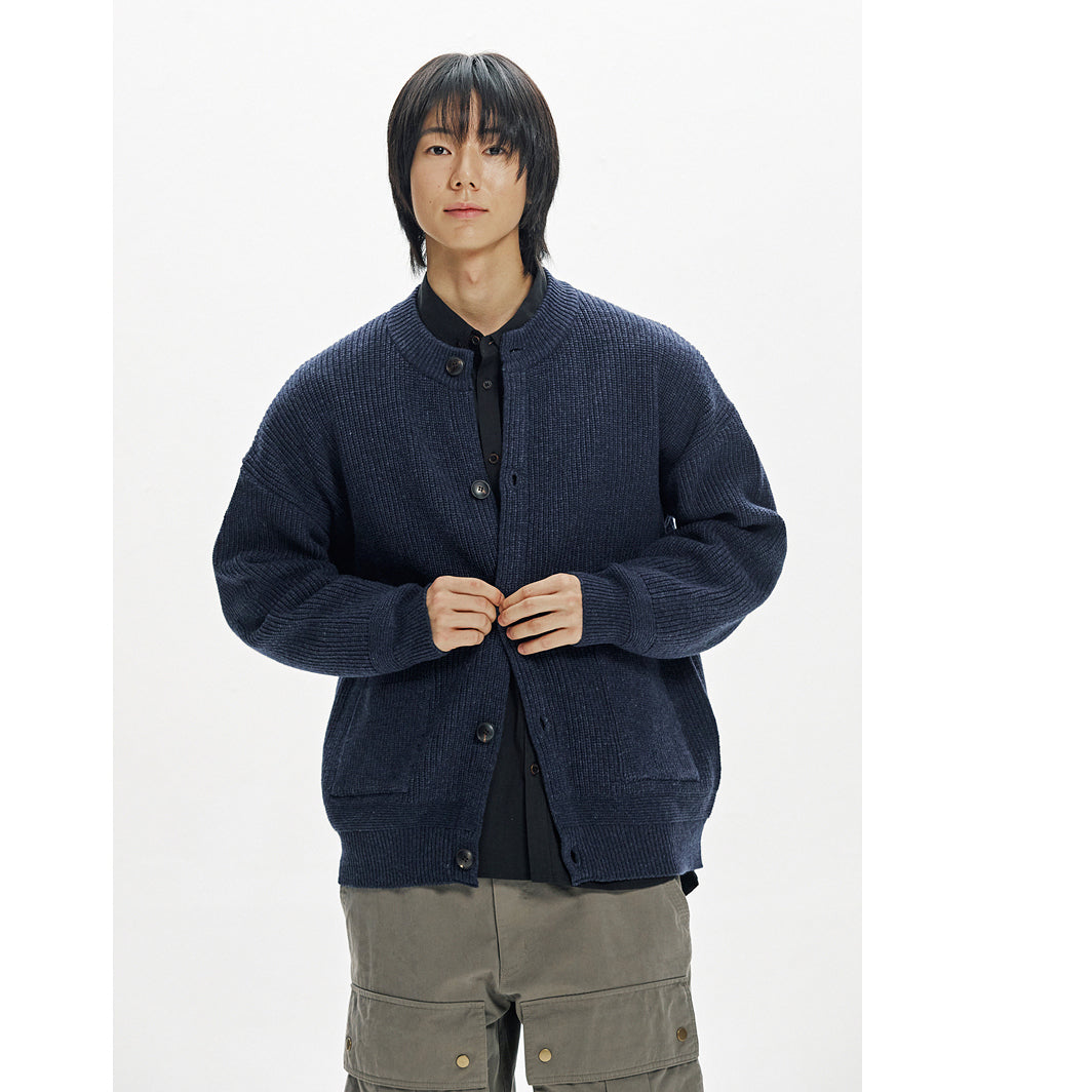 Heavy Wool Round Cardigan - Indigo