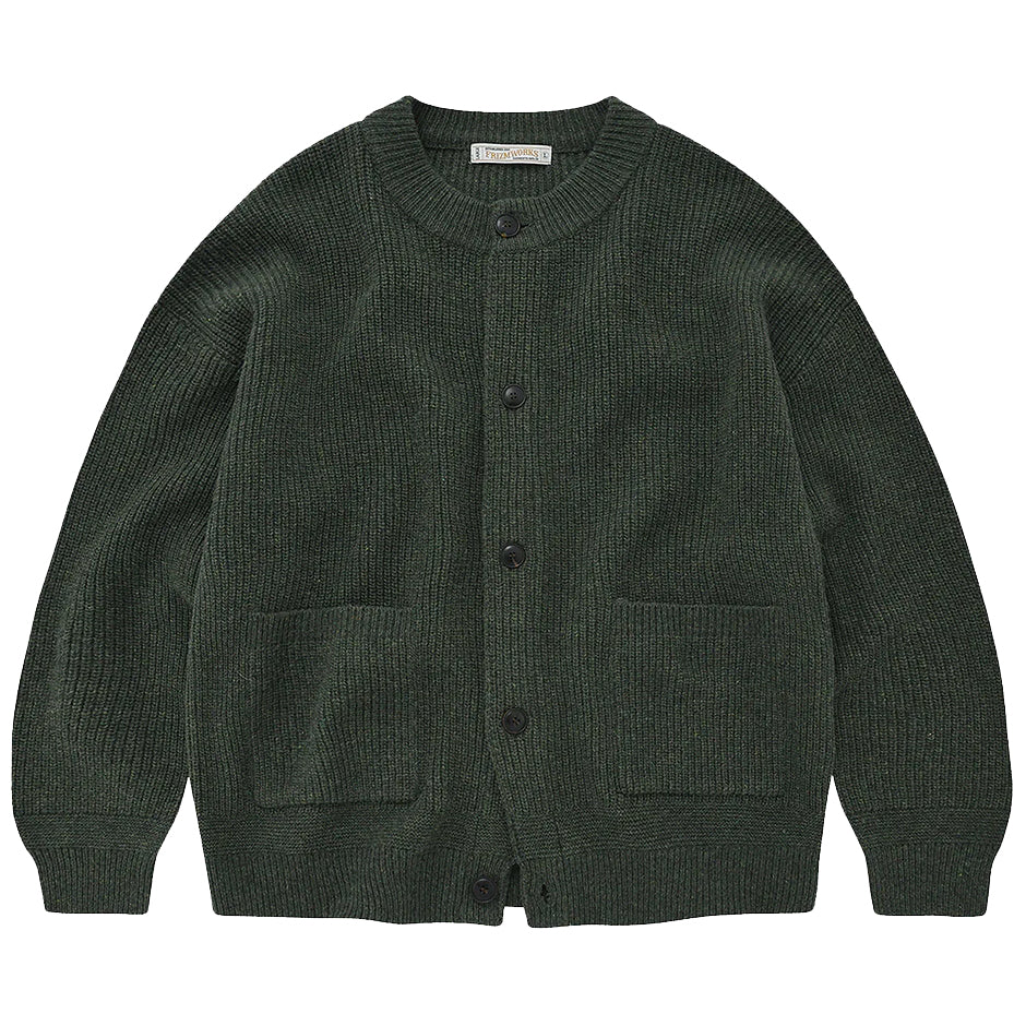 Heavy Wool Round Cardigan - Forest Green