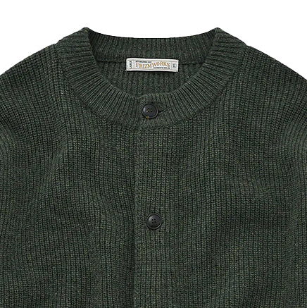 Heavy Wool Round Cardigan - Forest Green