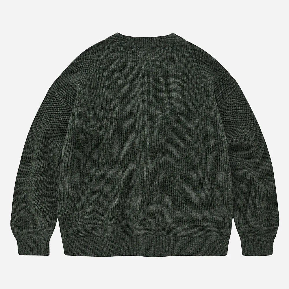 Heavy Wool Round Cardigan - Forest Green