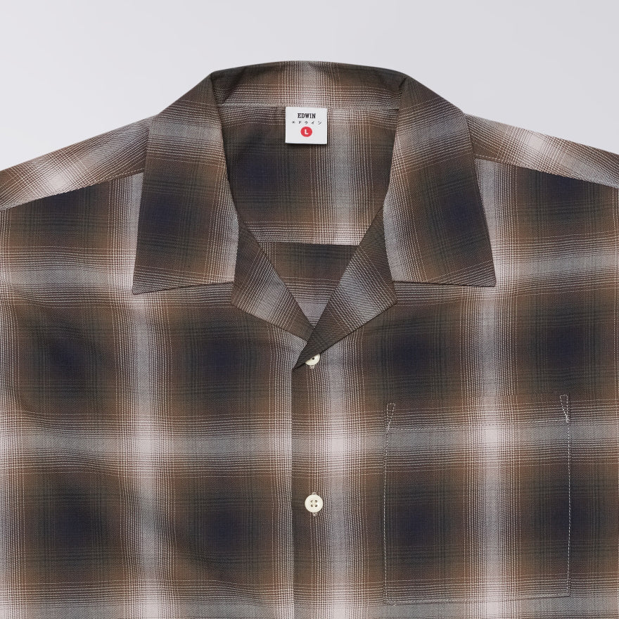 Open Collar Shirt - Brown/Grey
