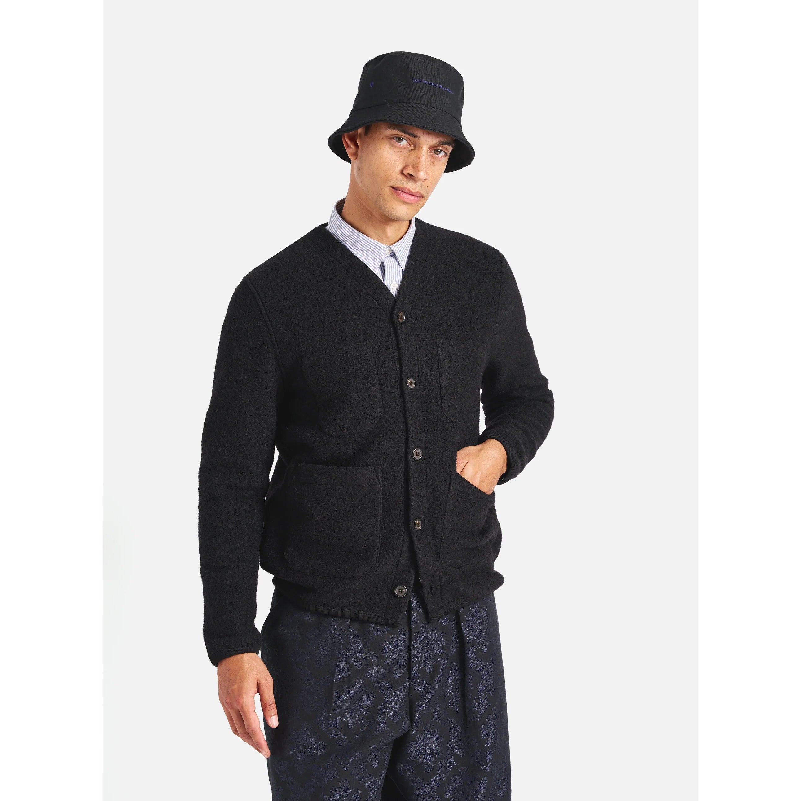 Cardigan - Black Wool Fleece