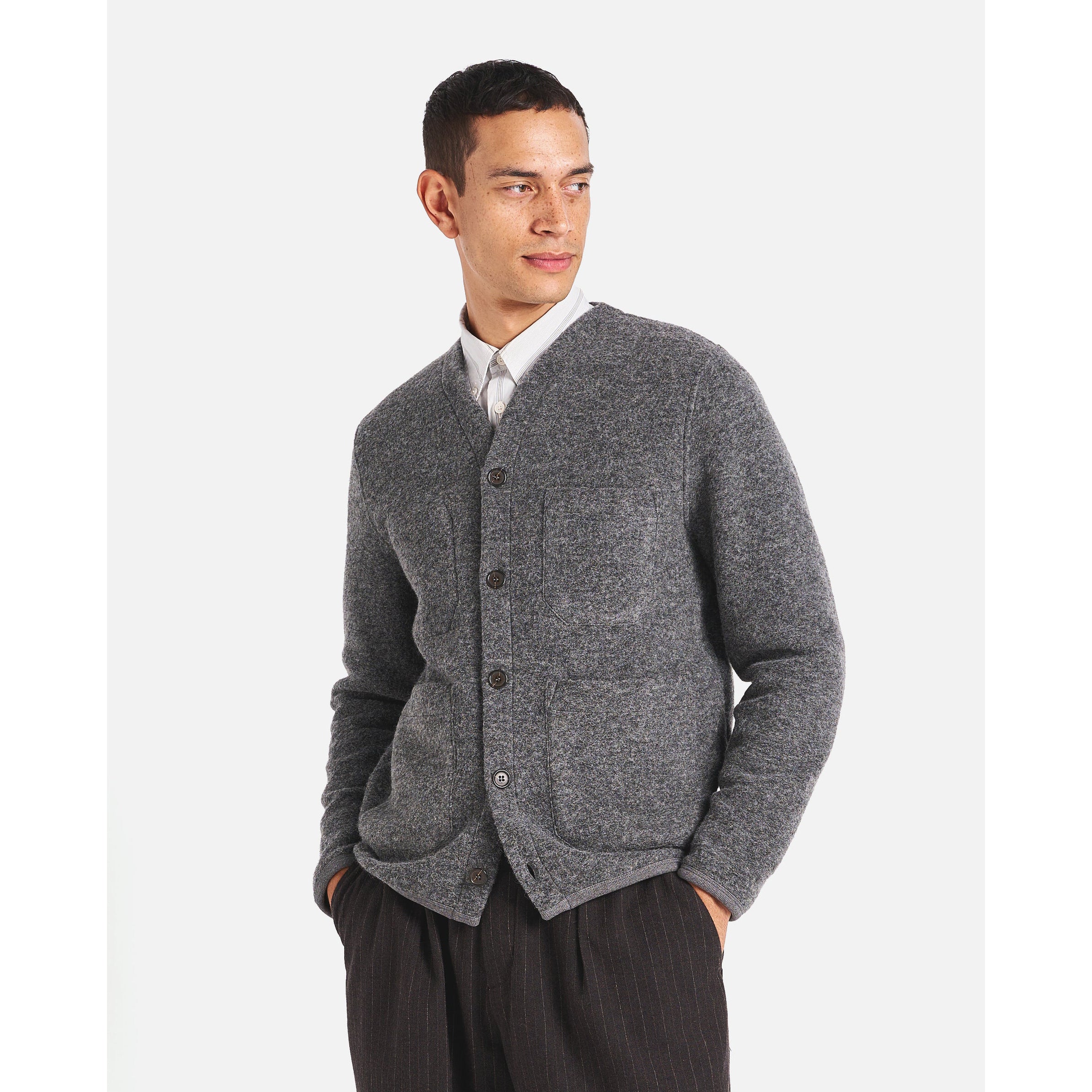 Cardigan - Grey Marl Wool Fleece