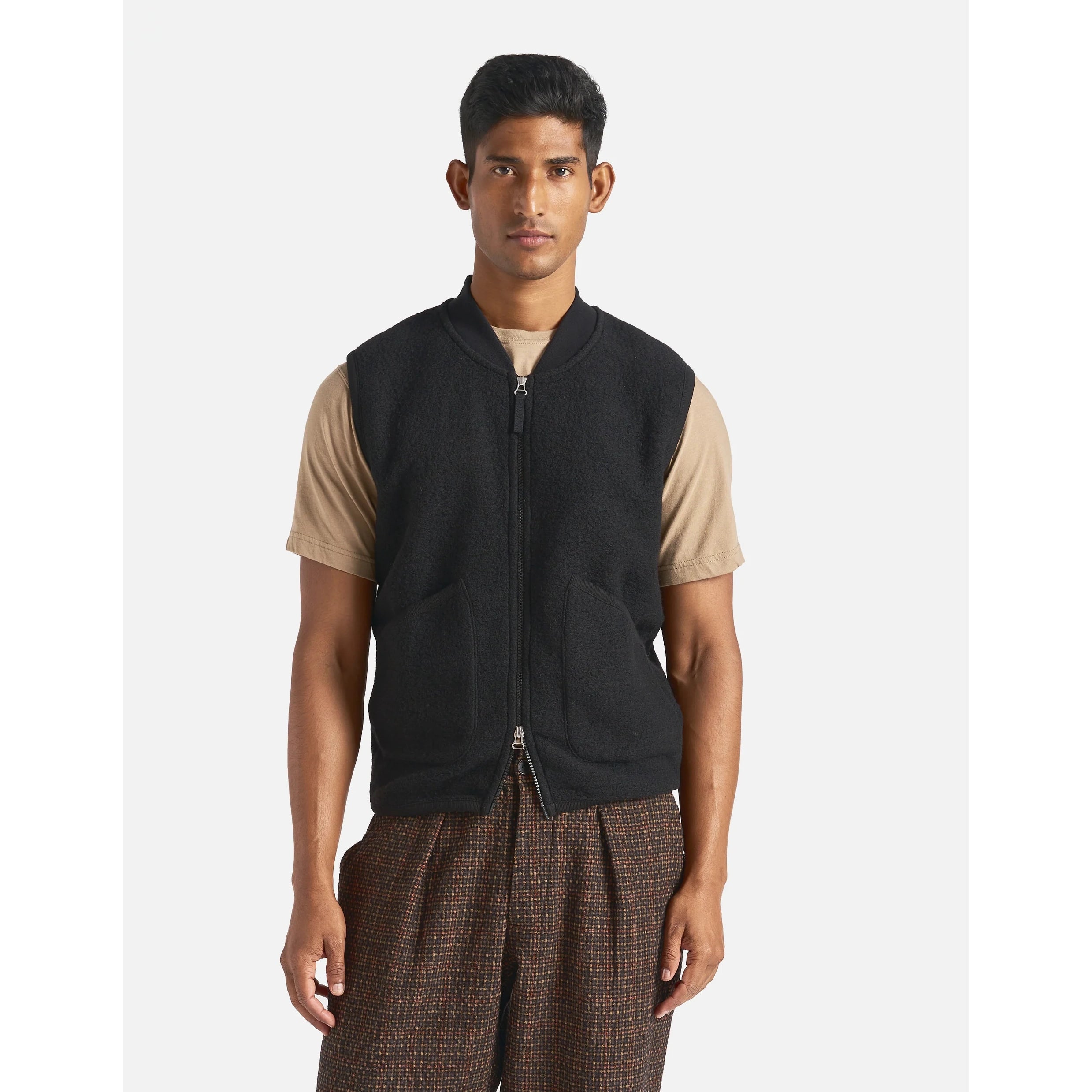 Zip Waistcoat - Black Wool Fleece