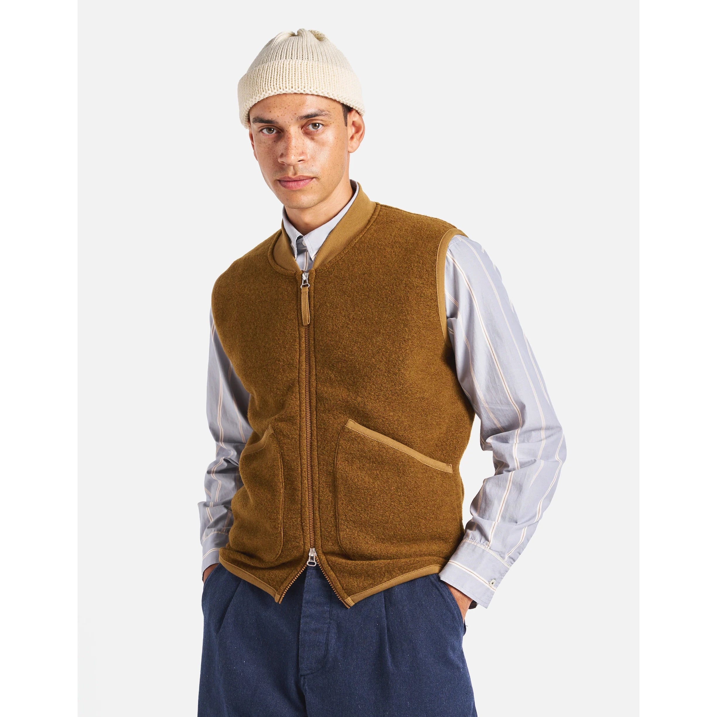 Zip Waistcoat - Mustard Wool Fleece