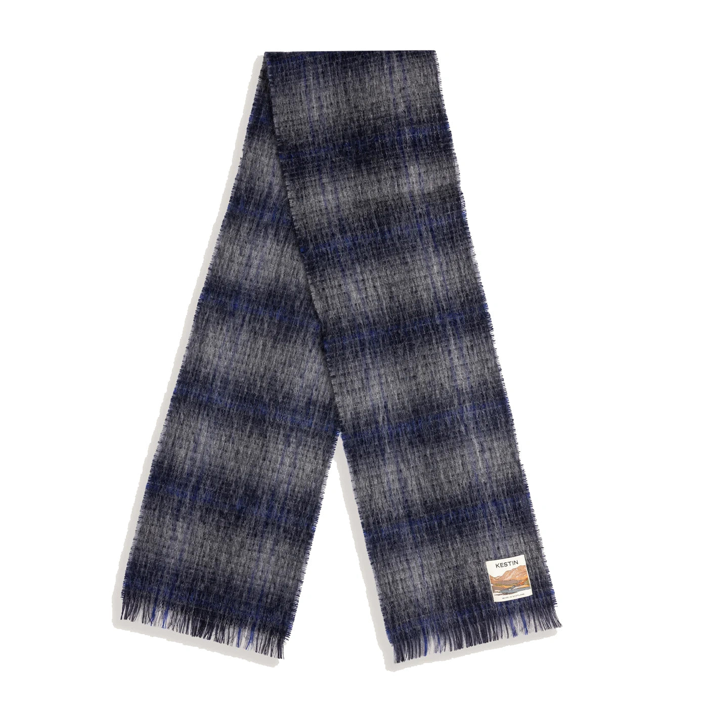 Muir Brushed Scarf - Navy Check Mohair Blend