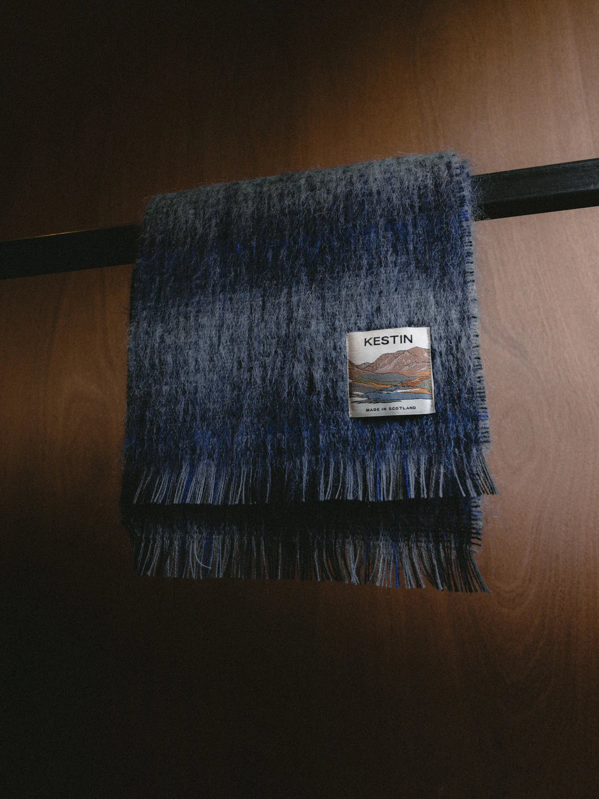 Muir Brushed Scarf - Navy Check Mohair Blend