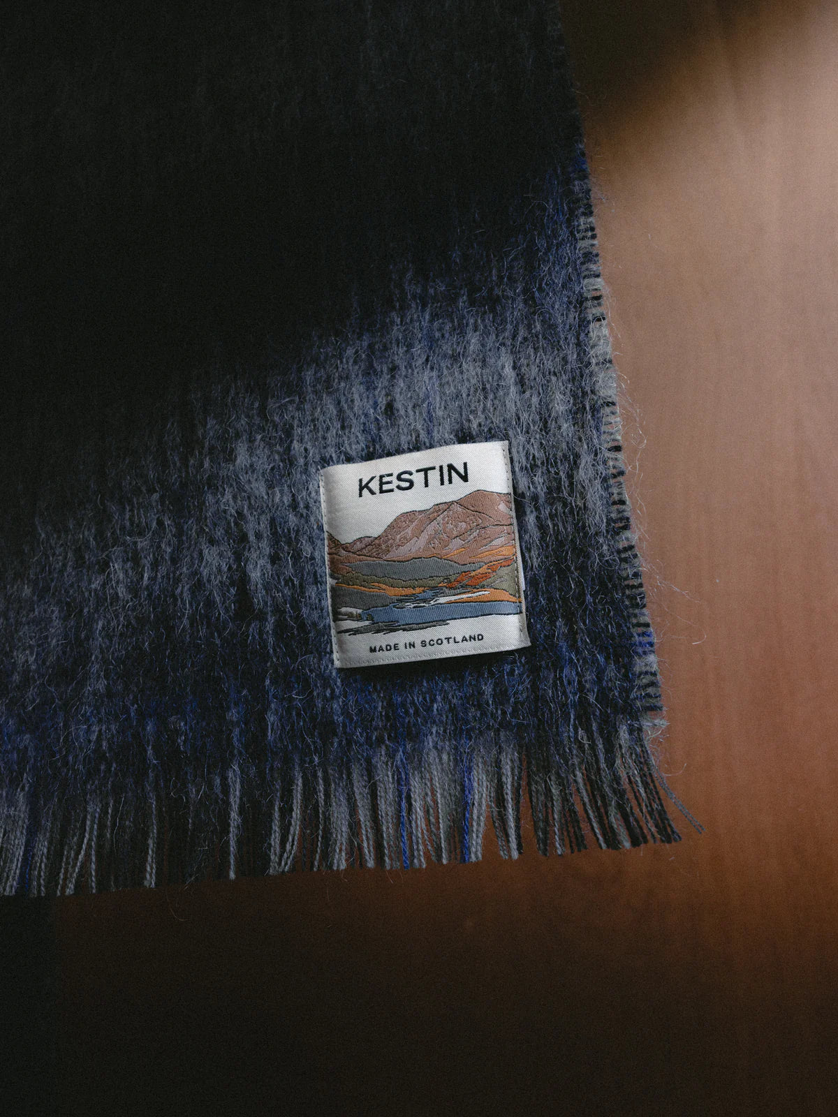 Muir Brushed Scarf - Navy Check Mohair Blend